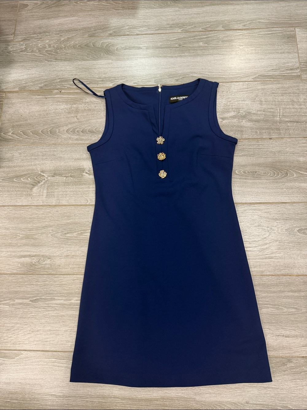 Karl Lagerfeld Navy Sleeveless Mini Dress with Gold Buttons size 6